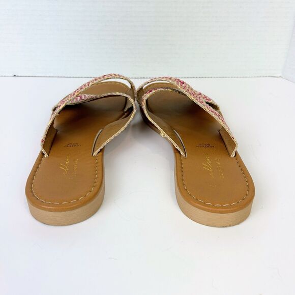 Avellini Cross Strap Woven Flats Sandals Braided Raffia Tan Pink Slides sz 7.5 - Picture 6 of 10